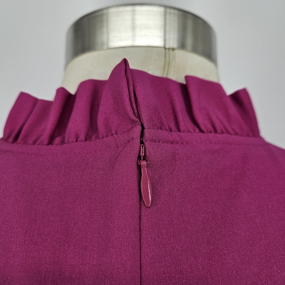 J.CREW Shift Dress Magenta Pink Long Sleeve Ruffle Neck Zip Back 6 - Picture 7 of 10